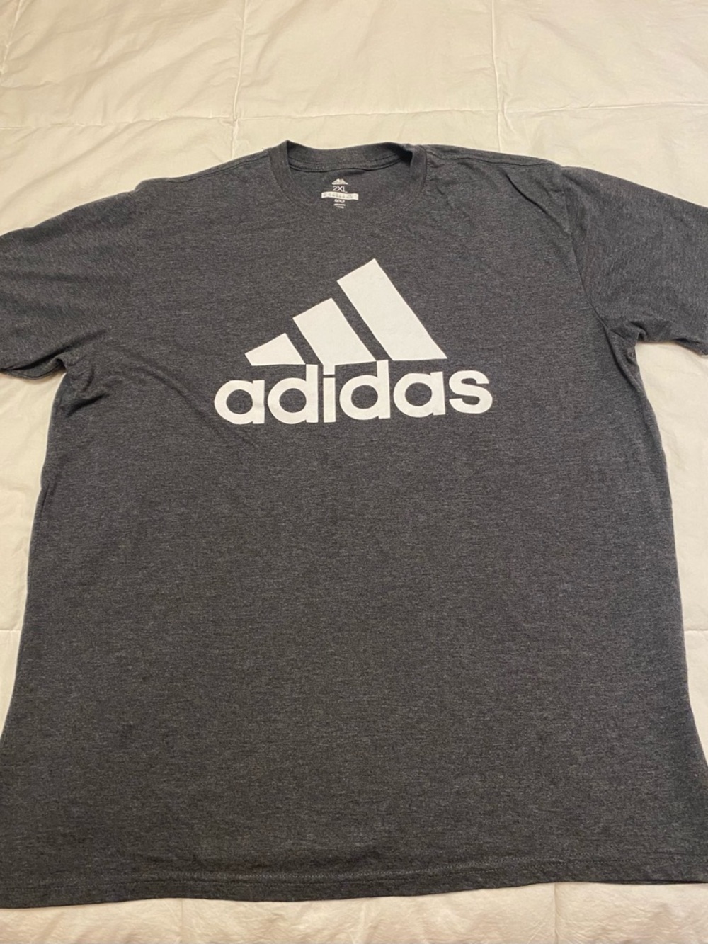 adidas Authentic Short-Sleeve Logo Tee in Charcoal Gray with White Print